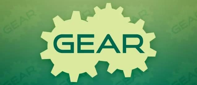 G E A R letters over actual gear shapes