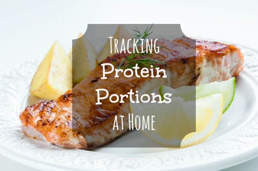 Protein Portions text over a photo of a slice of meat